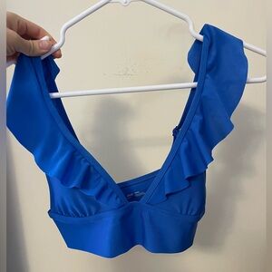 Blue bikini top ruffle detail, size small Aerie